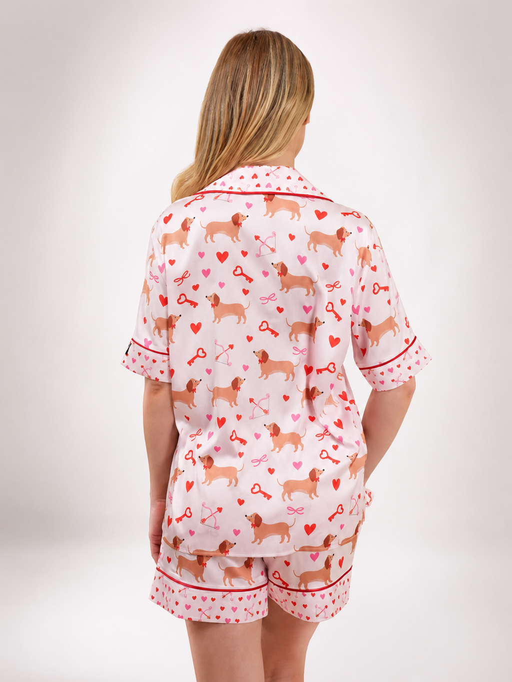 muvv's ® Kalp ve Pati Desenli Kısa Saten Pijama Takımı