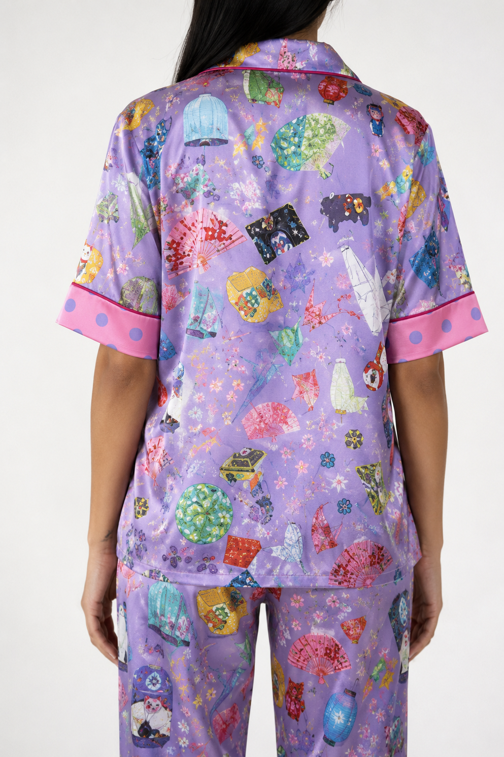 muuv’s ® Voyage Desenli Lila Saten Pijama Takımı