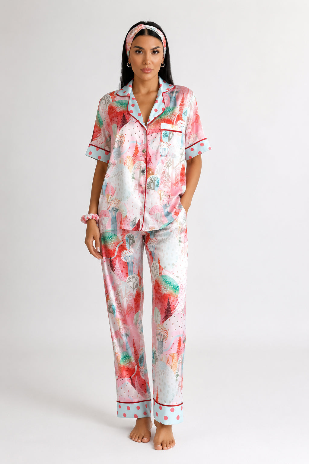 muvv's ® Pastel Desenli Saten Pijama Takımı