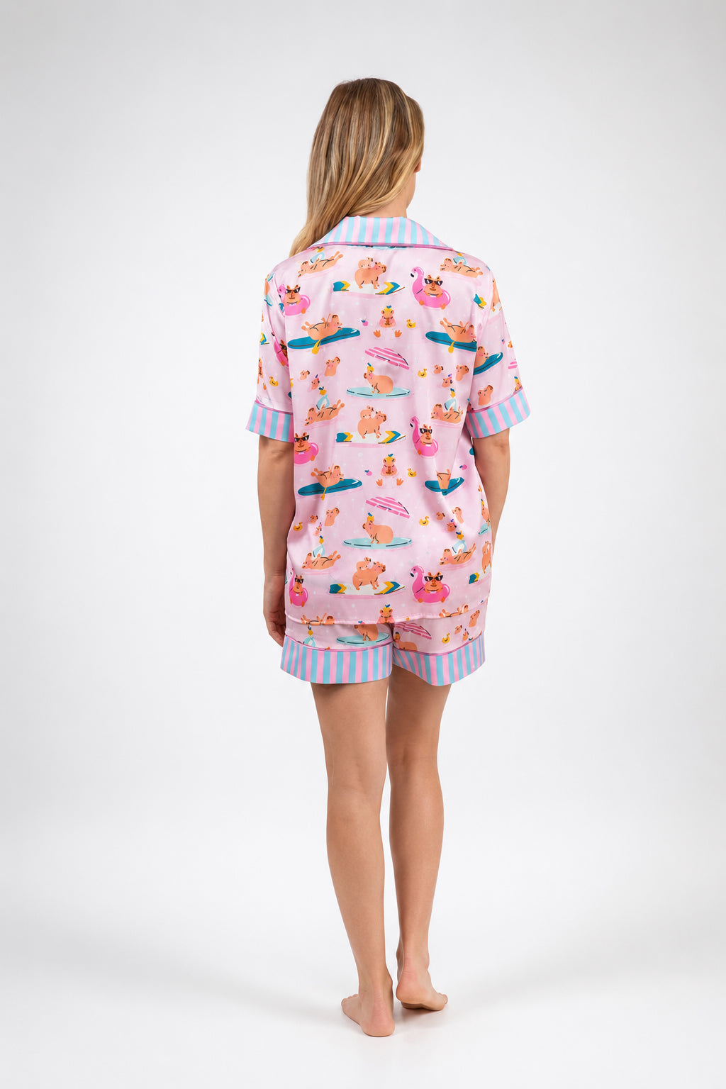muvv's ® Kapibara Desenli Kısa Saten Pijama Takımı
