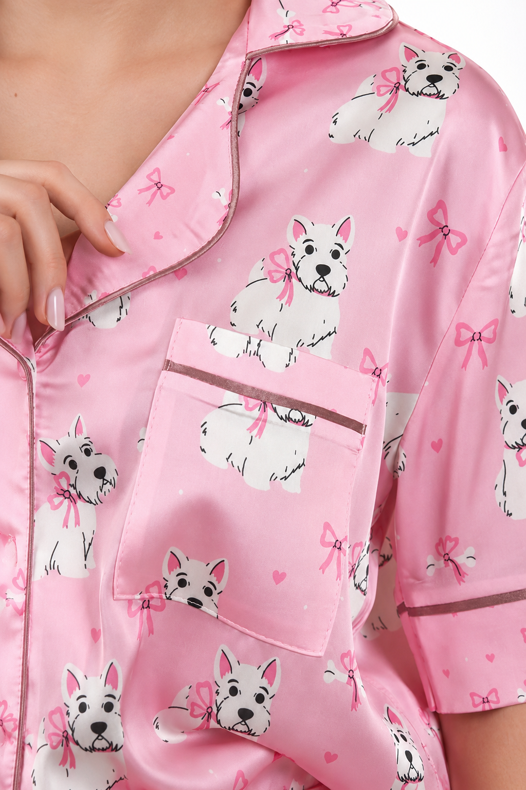 muvv's ® Fiyonk Desenli Kısa Saten Pijama Takımı