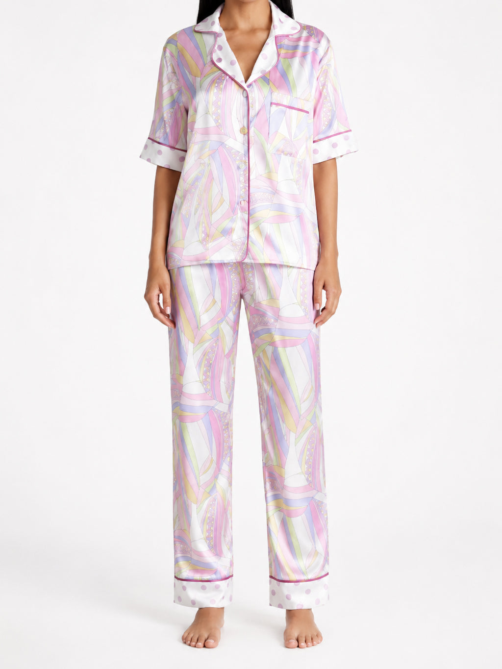 muvv's ® Pastel Desenli Saten Pijama Takımı