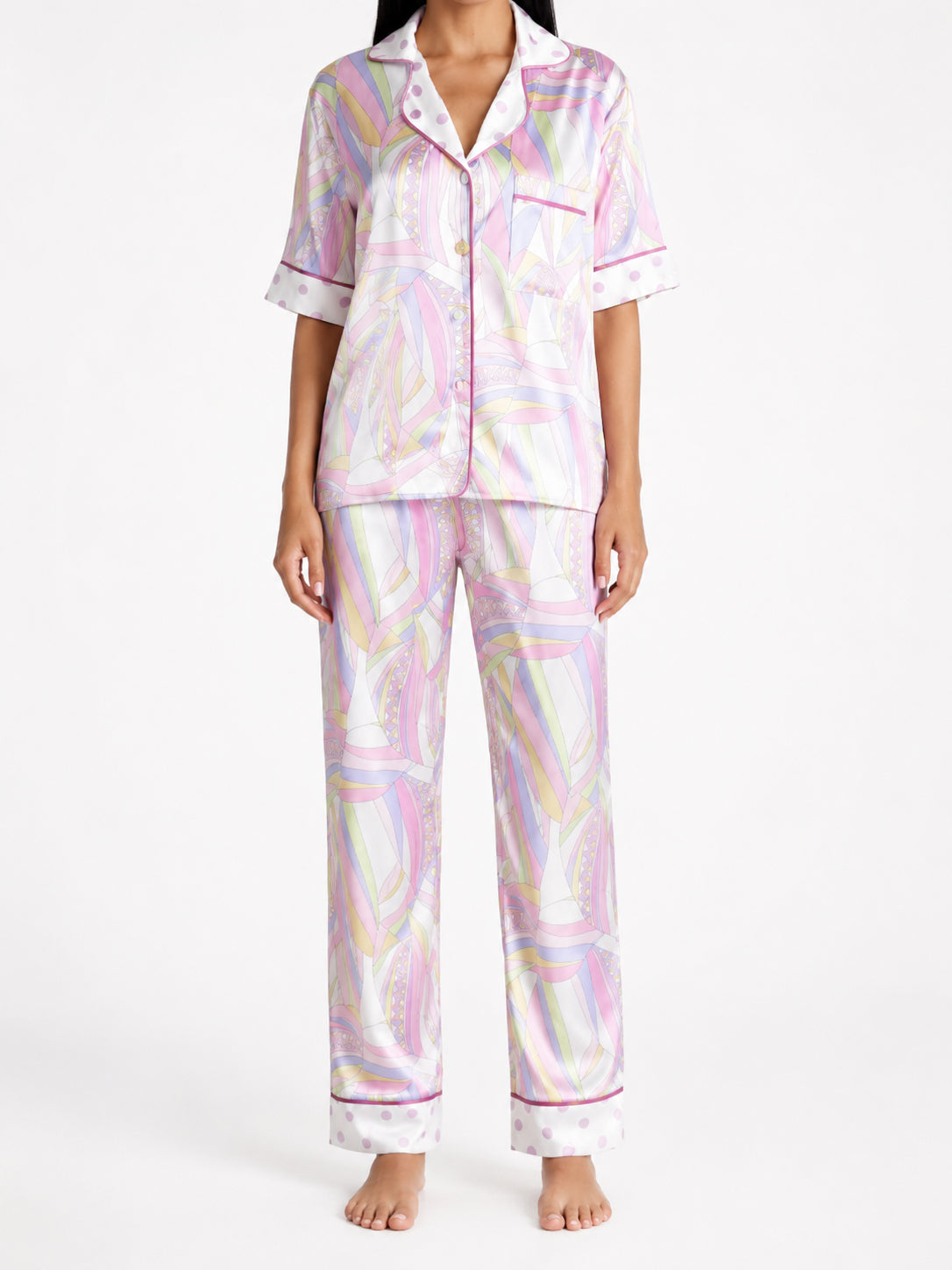 muvv's ® Pastel Desenli Saten Pijama Takımı