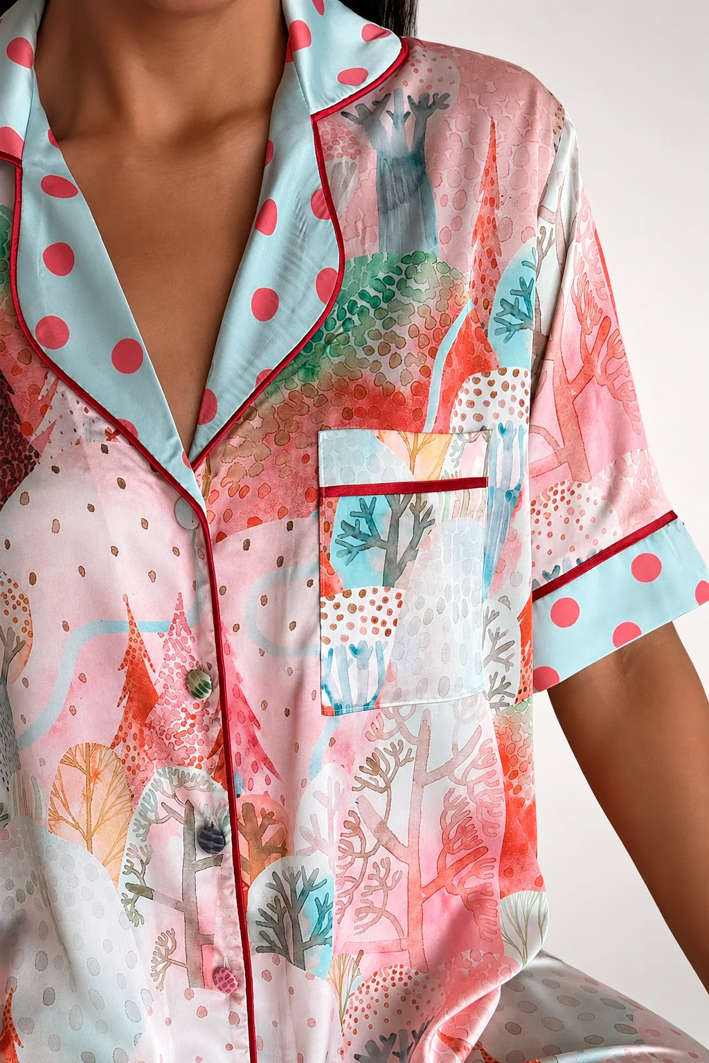 muvv's ® Pastel Desenli Saten Pijama Takımı