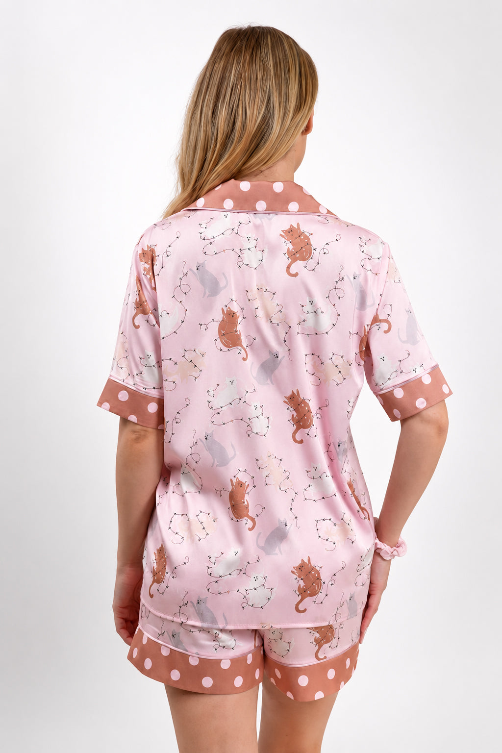 muvv's ® Kedi Desenli Kısa Saten Pijama Takımı
