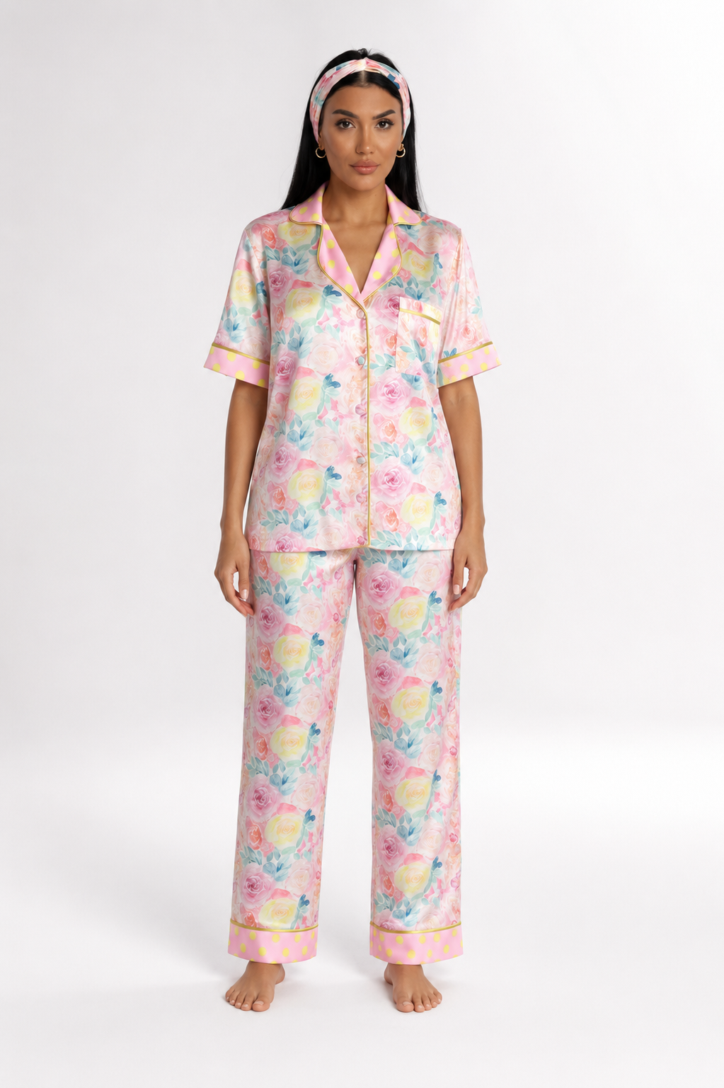 muvv's ® Gül Desenli Saten Pijama Takımı