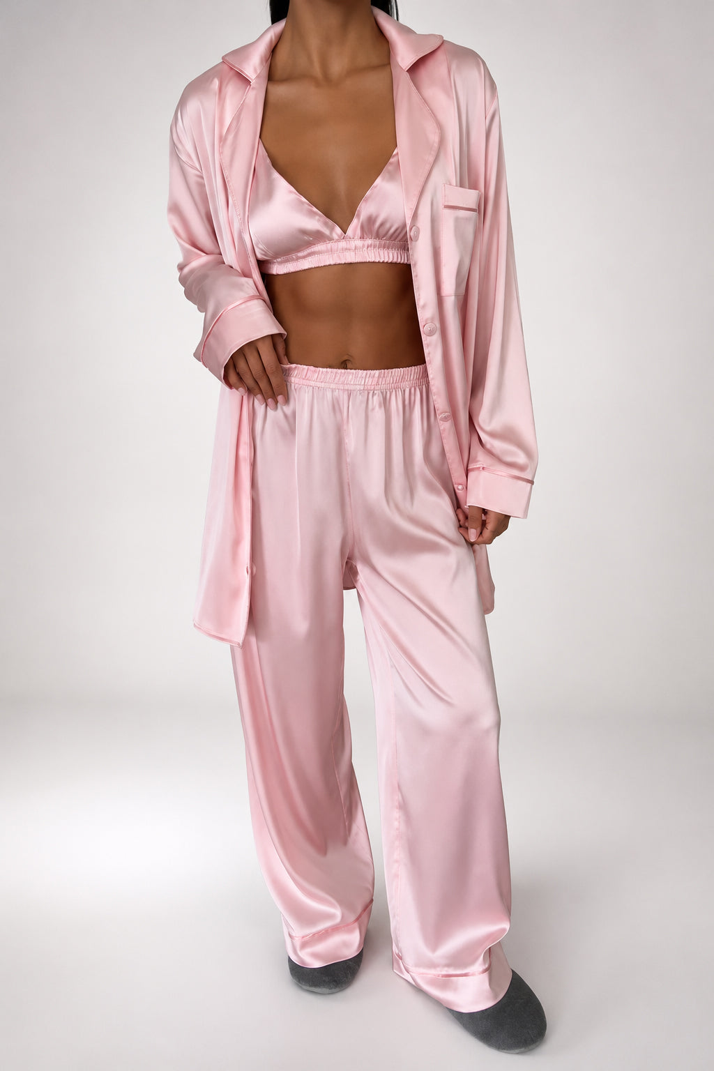 muvv's ® Pudra Saten 3’lü Saten Pijama Takımı