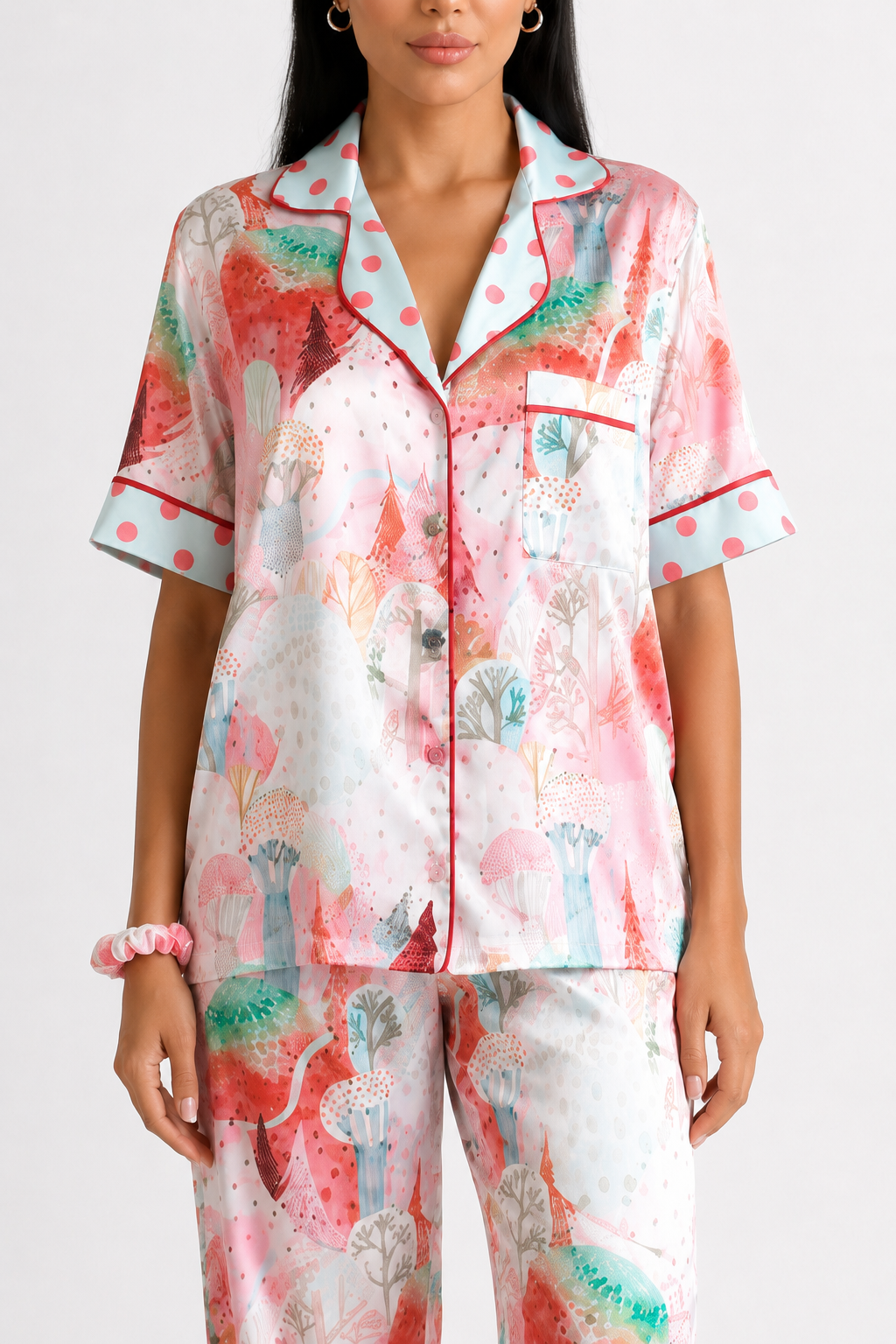 muvv's ® Pastel Desenli Saten Pijama Takımı