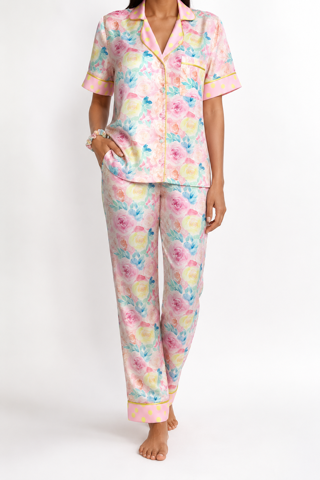 muvv's ® Gül Desenli Saten Pijama Takımı