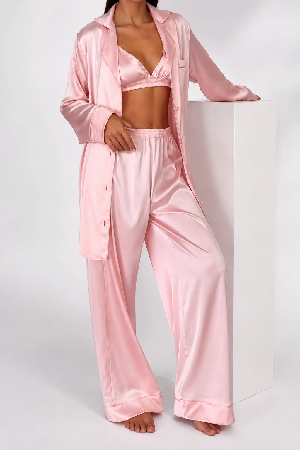 muvv's ® Pudra Saten 3’lü Saten Pijama Takımı
