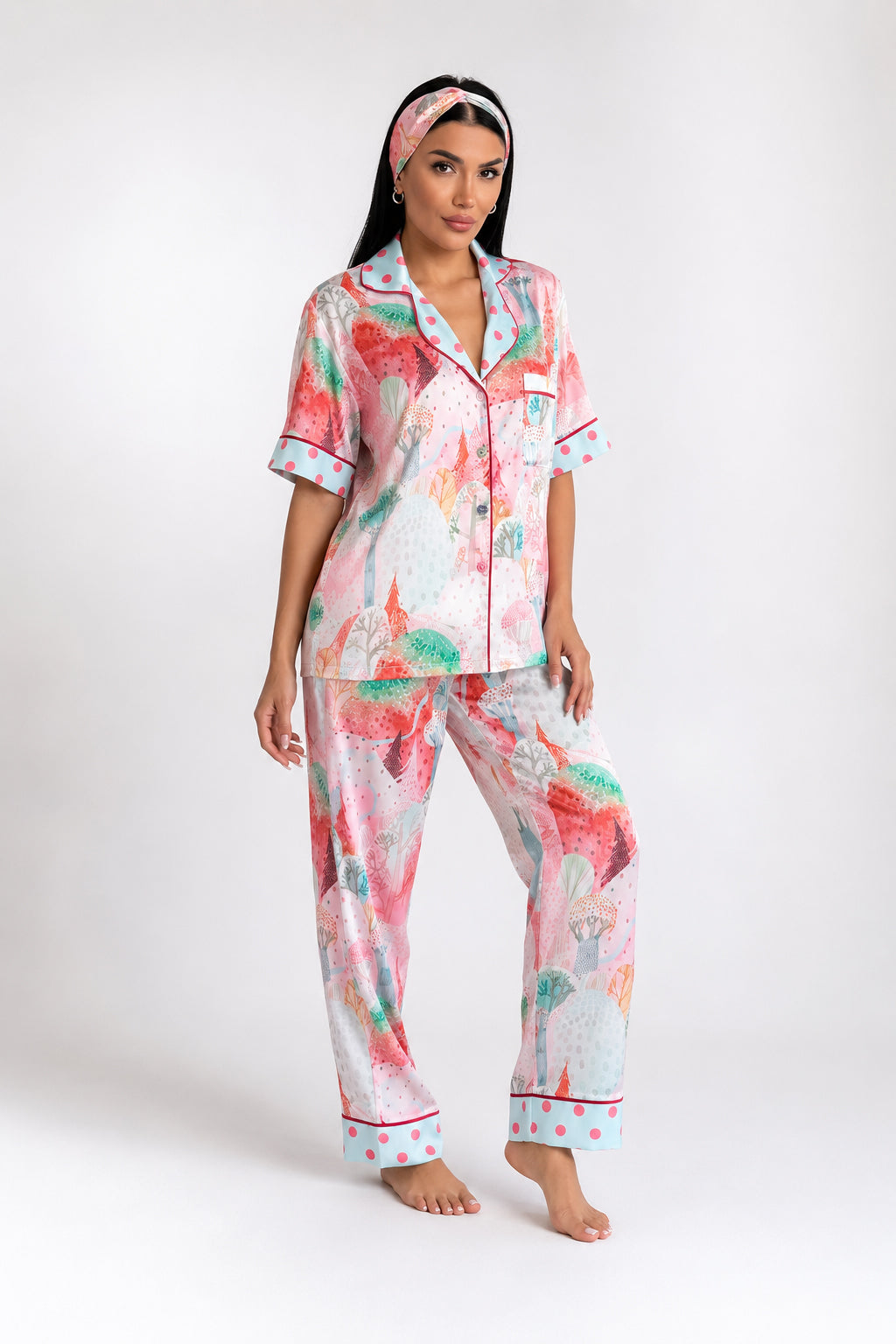 muvv's ® Pastel Desenli Saten Pijama Takımı