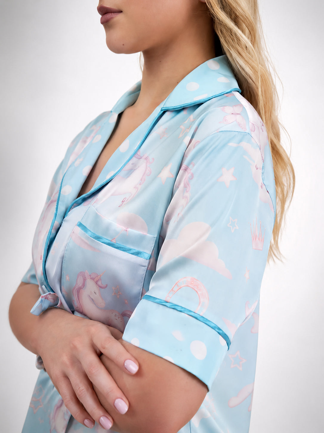 muvv's ® Unicorn Desenli Kısa Saten Pijama Takımı