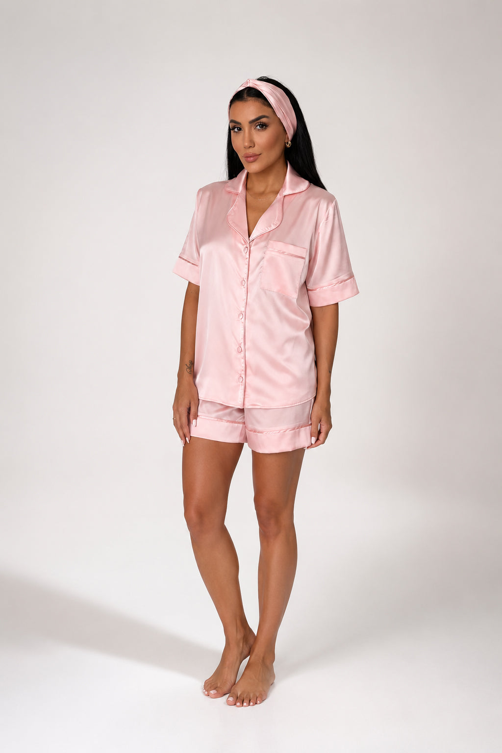 muvv's ® Pudra Kısa Saten Pijama Takımı