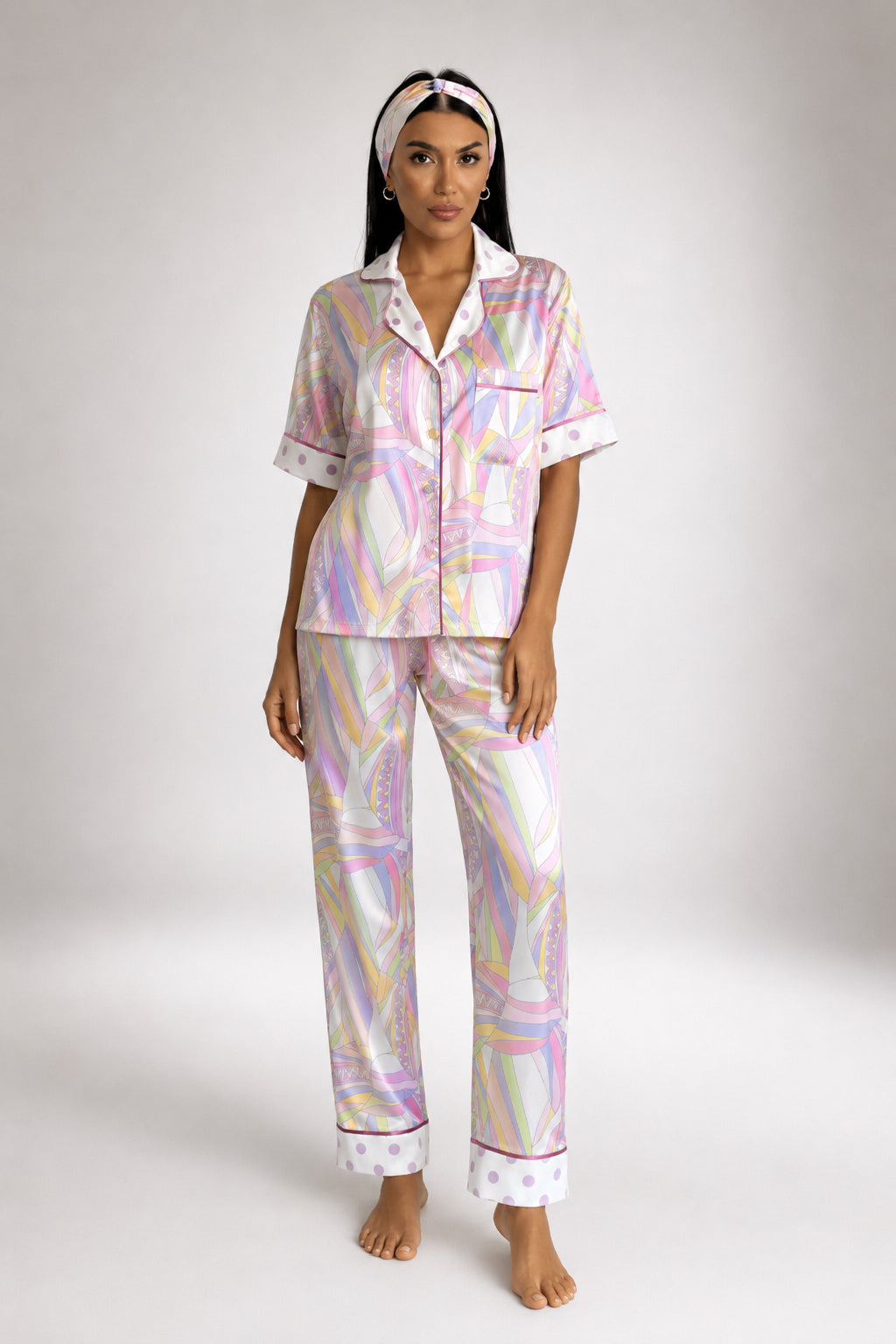 muvv's ® Pastel Desenli Saten Pijama Takımı