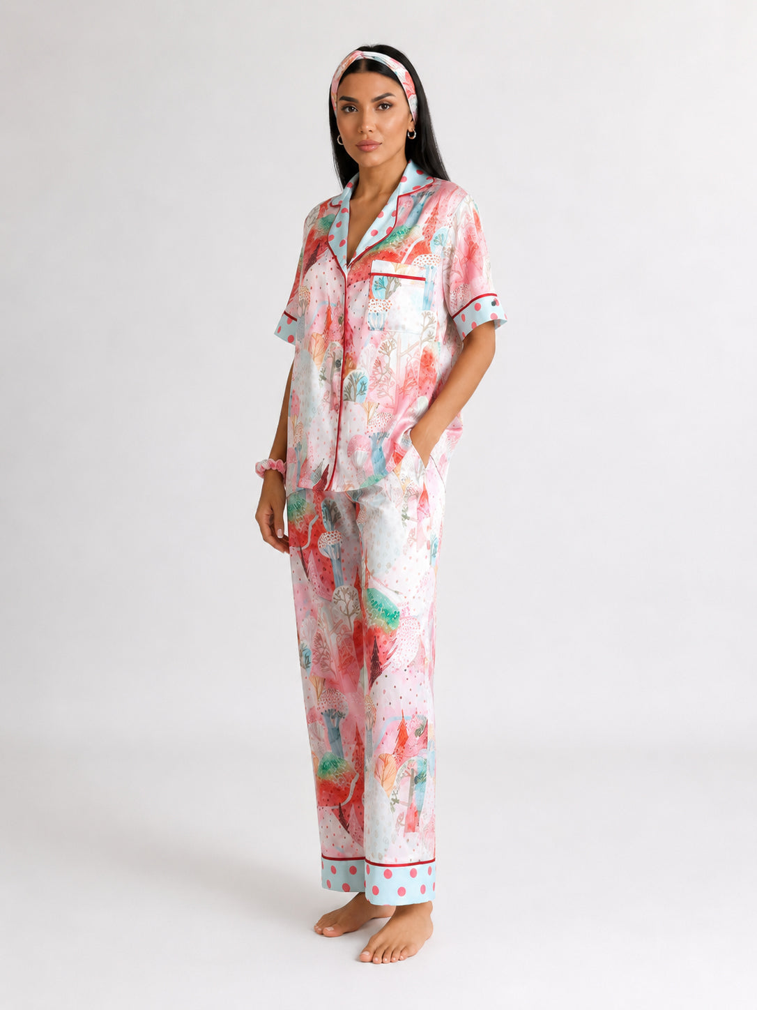 muvv's ® Pastel Desenli Saten Pijama Takımı