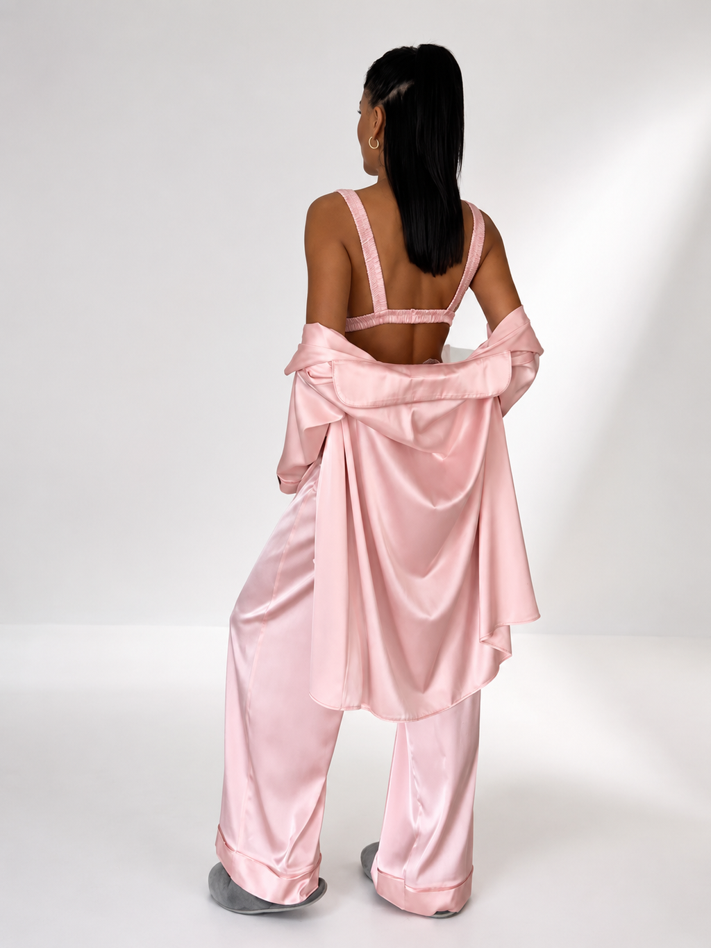 muvv's ® Pudra Saten 3’lü Saten Pijama Takımı