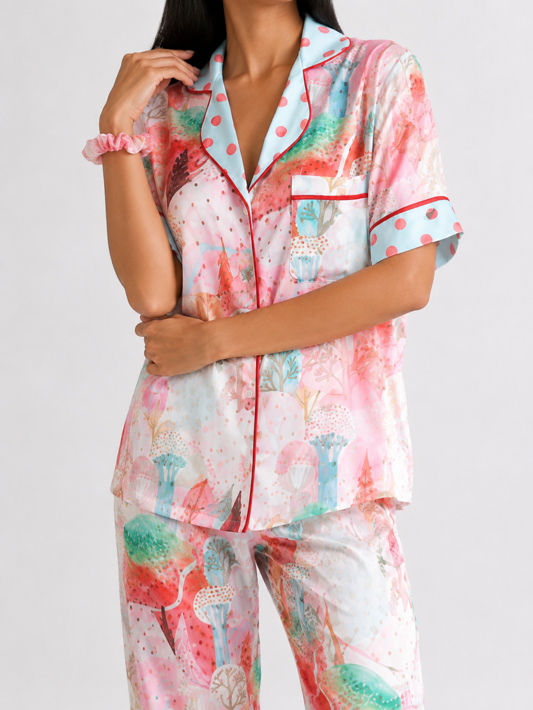 muvv's ® Pastel Desenli Saten Pijama Takımı
