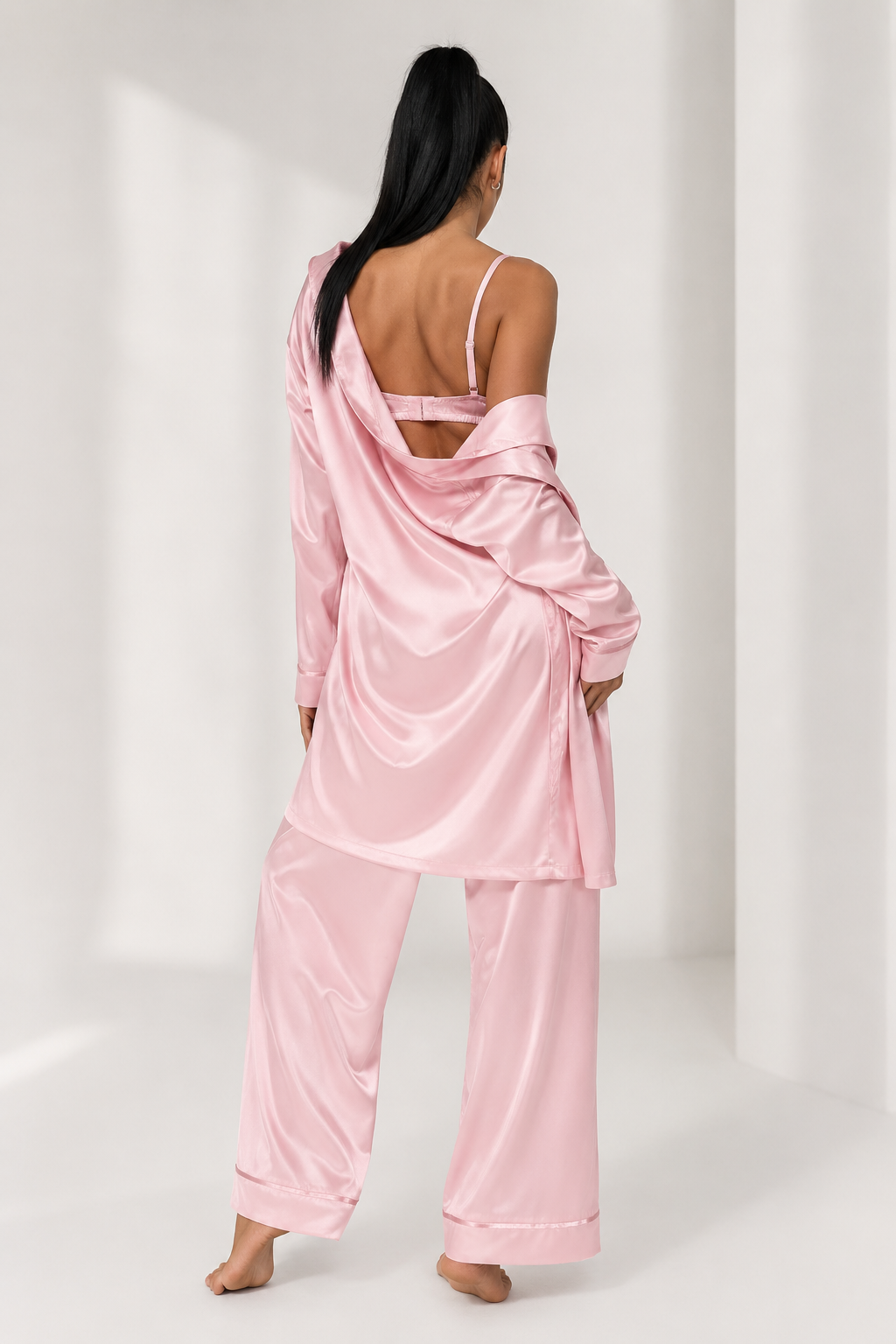 muvv's ® Pudra Saten 3’lü Saten Pijama Takımı