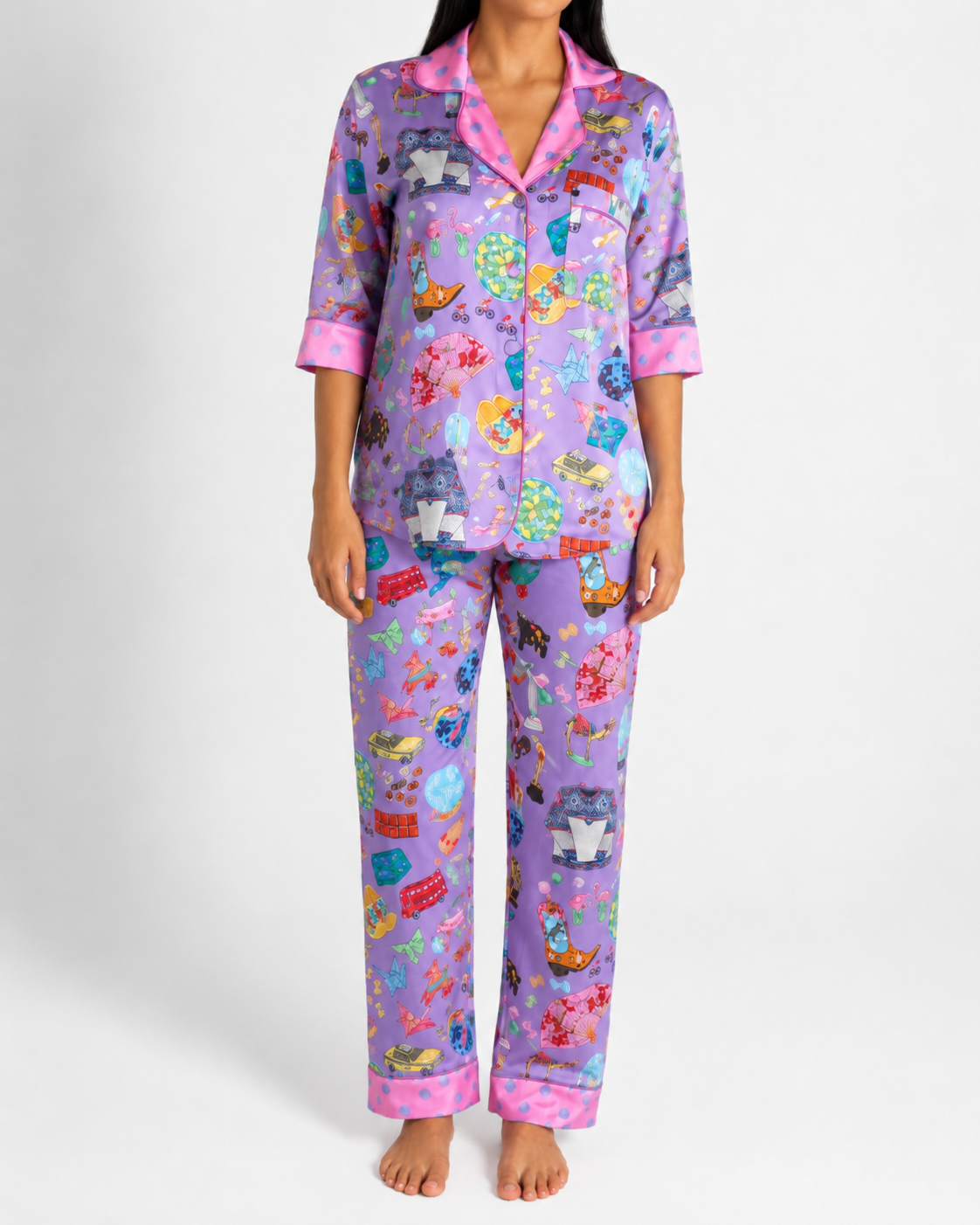 muuv’s ® Voyage Desenli Lila Saten Pijama Takımı