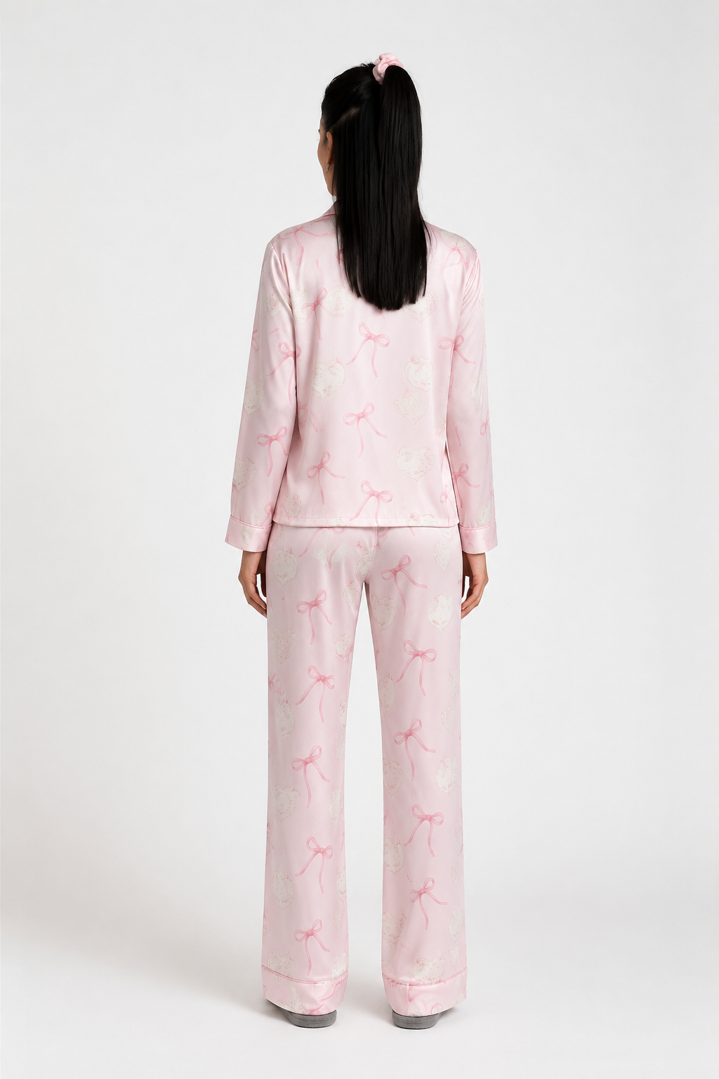 muvv's ® Kuğu Desenli Pudra Saten Pijama Takımı