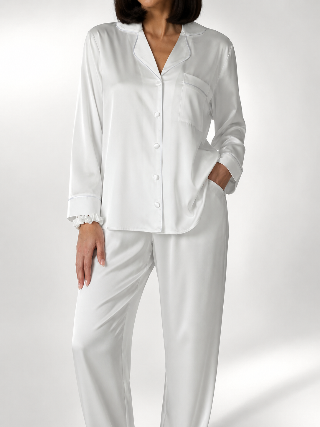 muvv's® Beyaz Saten Pijama Takımı