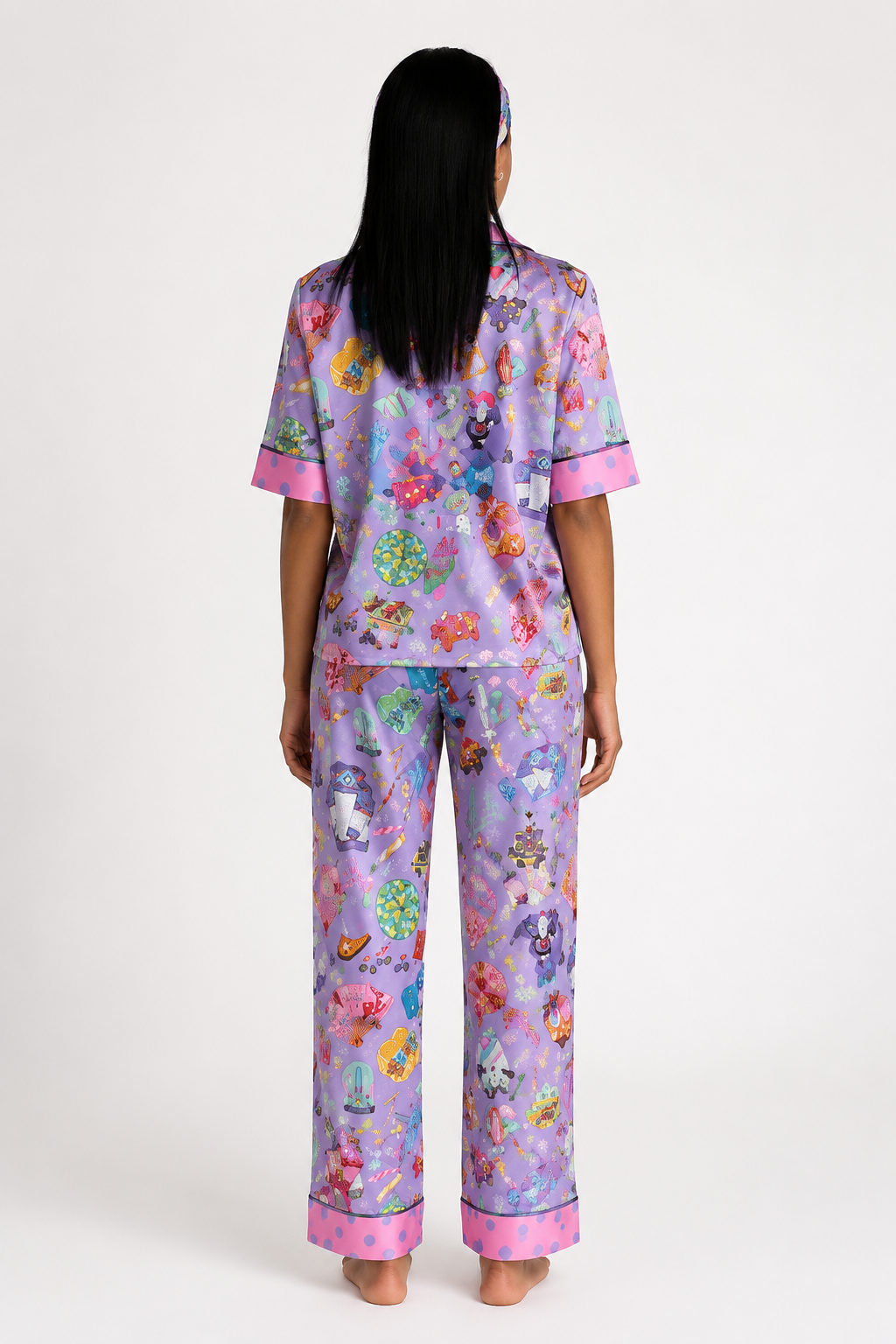 muuv’s ® Voyage Desenli Lila Saten Pijama Takımı