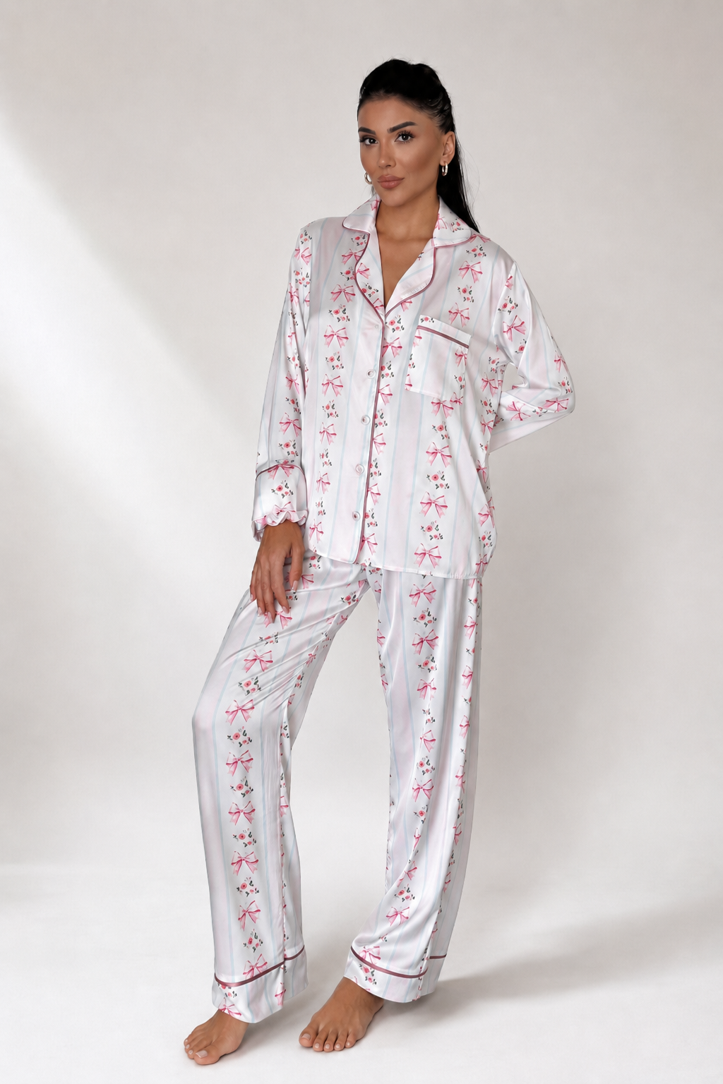 muvv's ® Çicek Desenli Saten Pijama Takımı