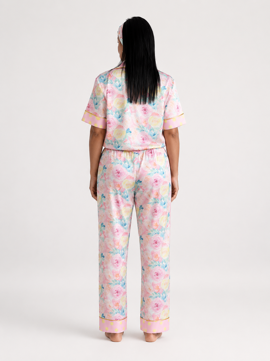 muvv's ® Gül Desenli Saten Pijama Takımı