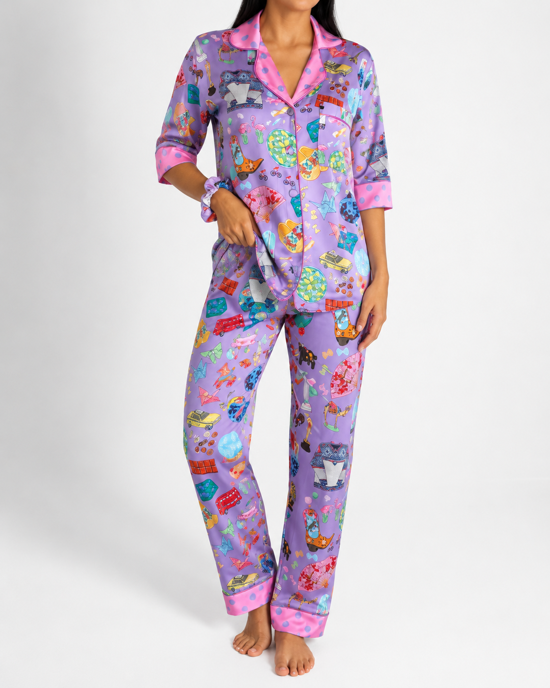 muuv’s ® Voyage Desenli Lila Saten Pijama Takımı