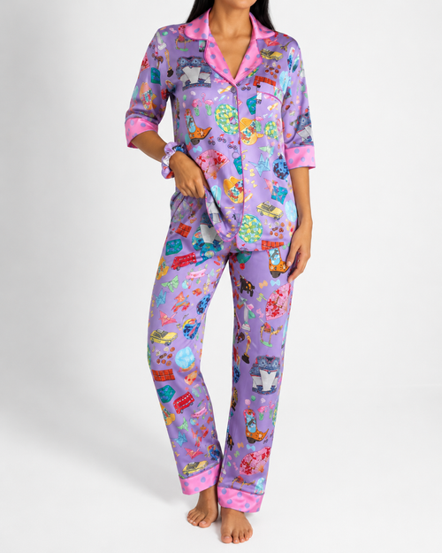 muuv’s ® Voyage Desenli Lila Saten Pijama Takımı