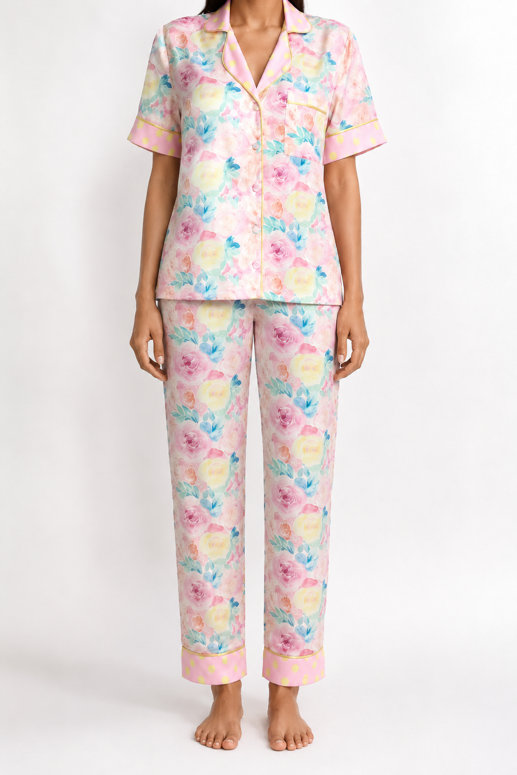 muvv's ® Gül Desenli Saten Pijama Takımı