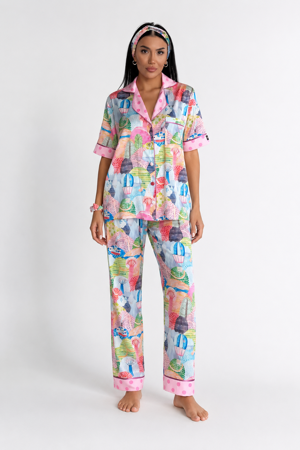 muvv's ® Etnik Desenli Saten Pijama Takımı
