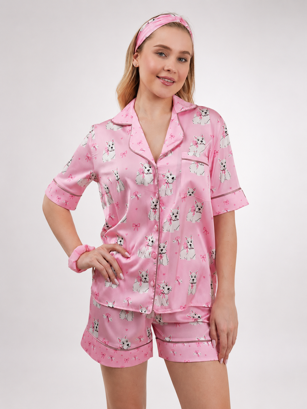 muvv's ® Fiyonk Desenli Kısa Saten Pijama Takımı