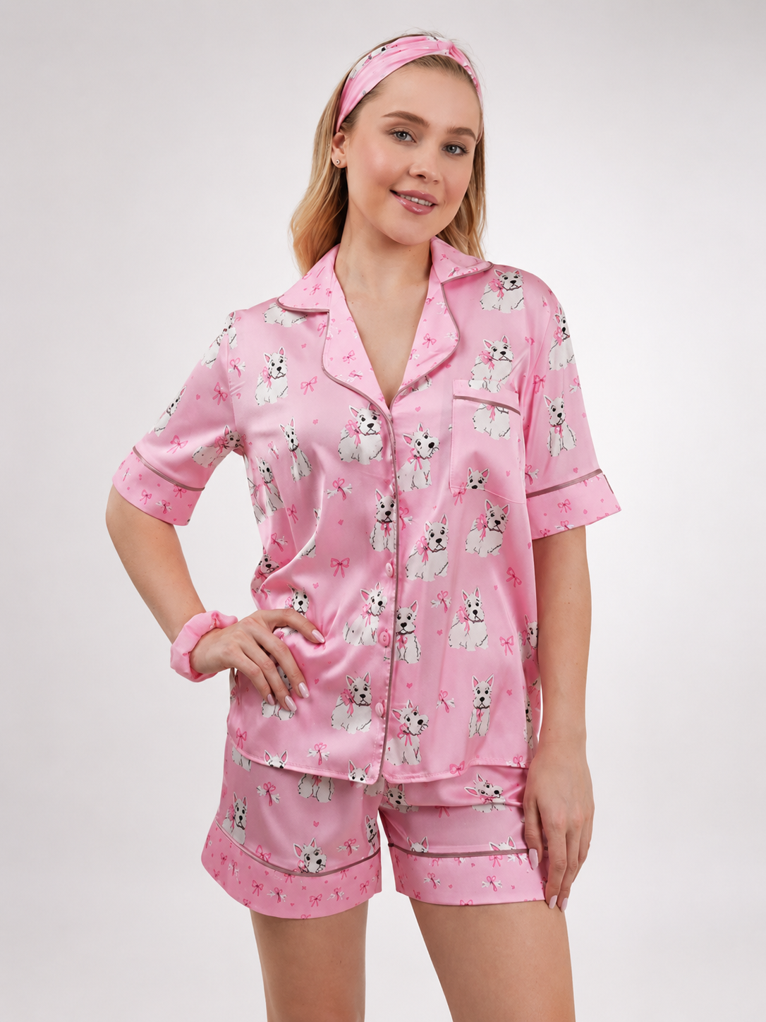 muvv's ® Fiyonk Desenli Kısa Saten Pijama Takımı